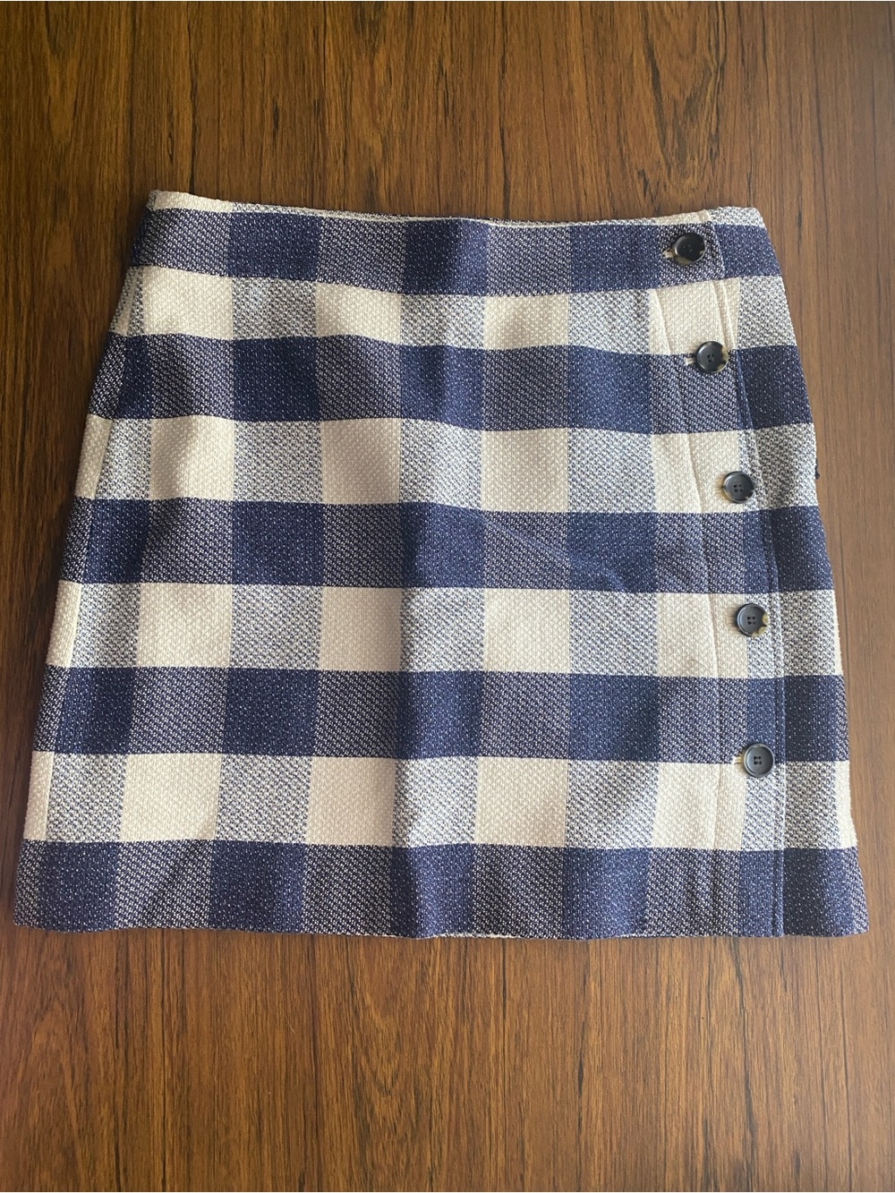 Ann Taylor Navy and Cream Button-Front Gingham Skirt